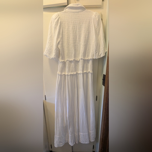 Me+ Em Cheesecloth Shirred Maxi Shirt Dress 100% Cotton White Size 6 - Picture 2 of 4